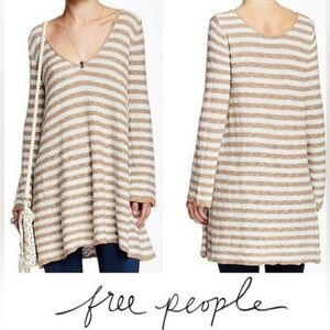 FREE PEOPLE Sweater Dress Women's Counting Stripe Swing Tunic Camel Mint Sz S